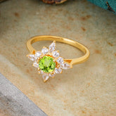 Round Cut 0.6 Carat Peridot Promise Ring Cluster Anniversary Ring